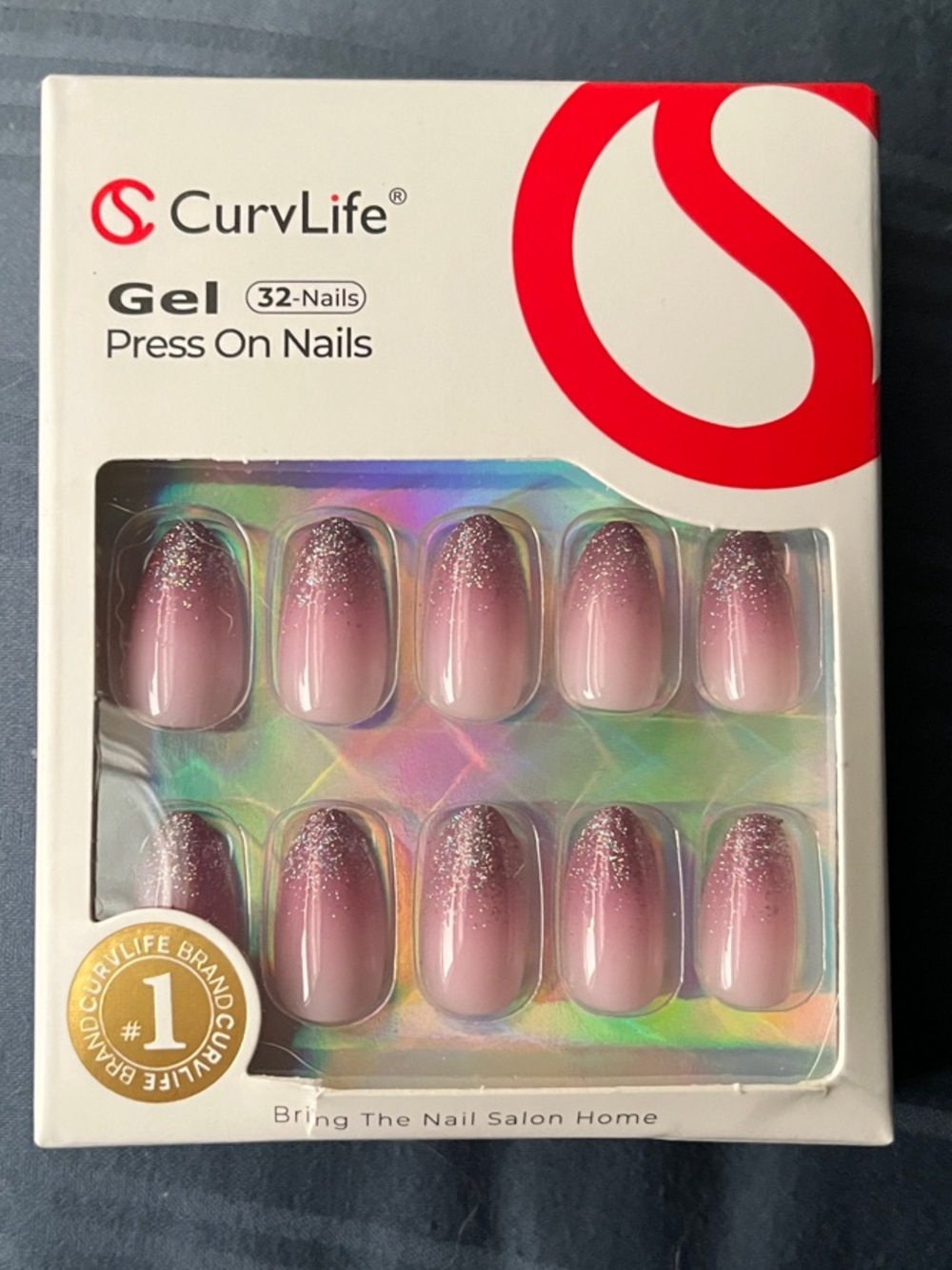 Pink Ombre Gel Press-On Nails with Glitter Accents